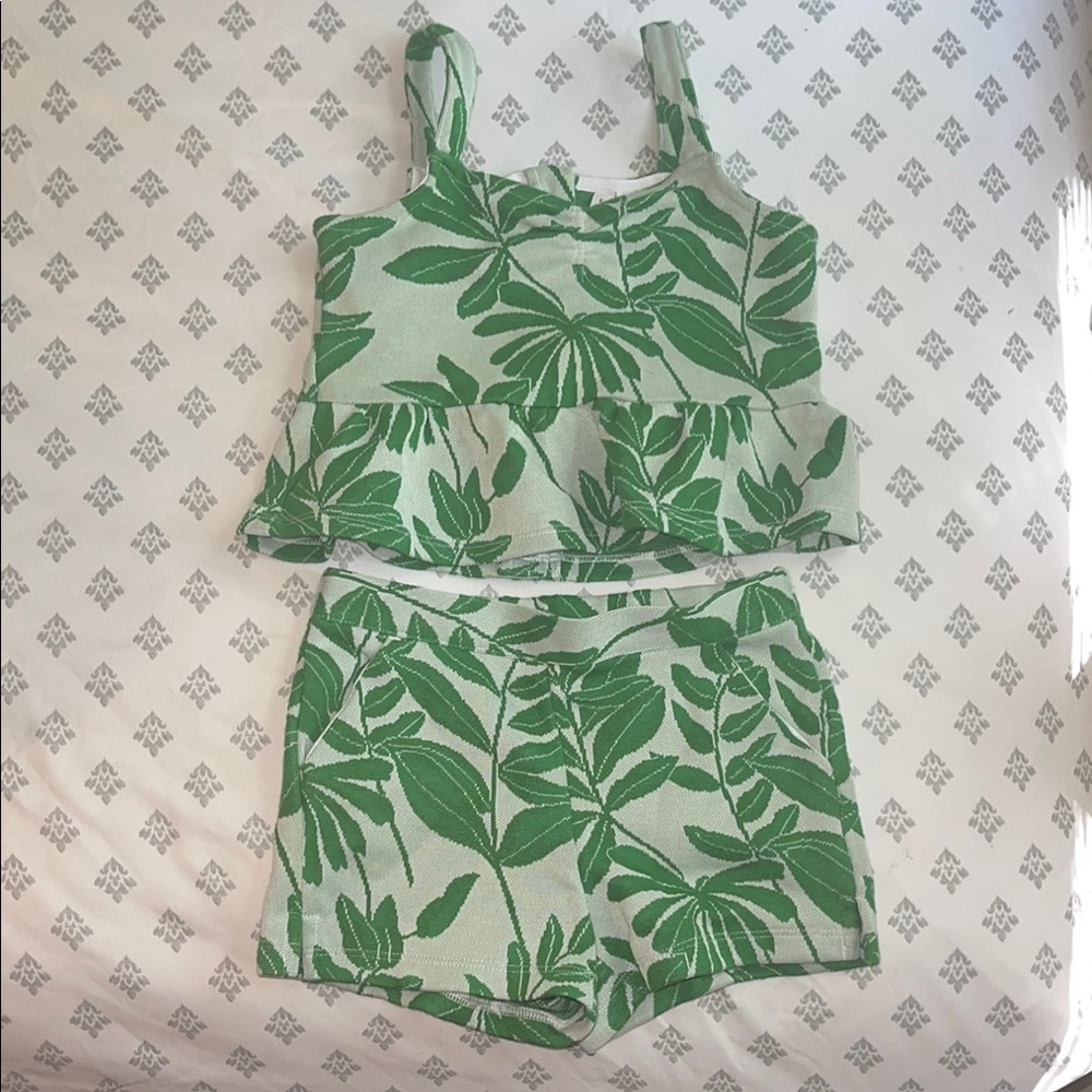 Janie and Jack Green Leaf Print Two-Piece Set